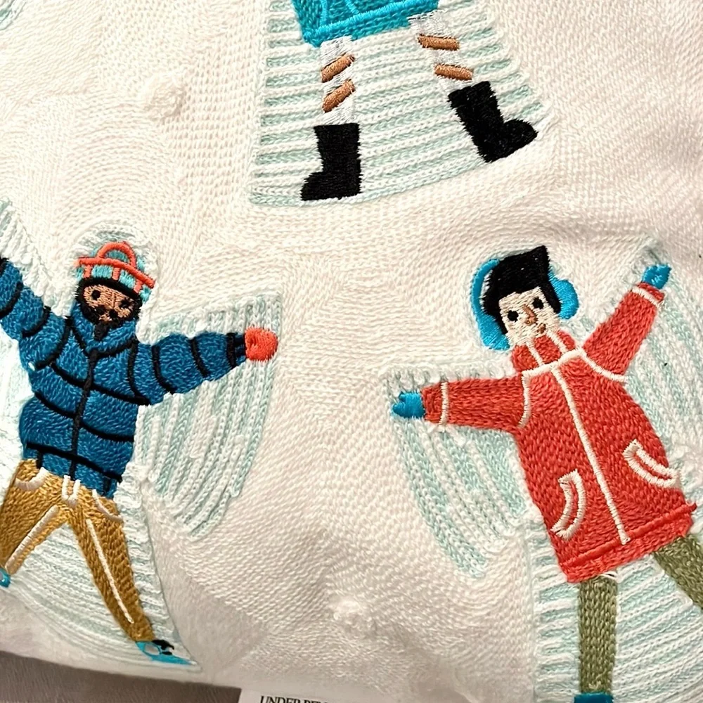 Embroidered Snow Angels Pillow